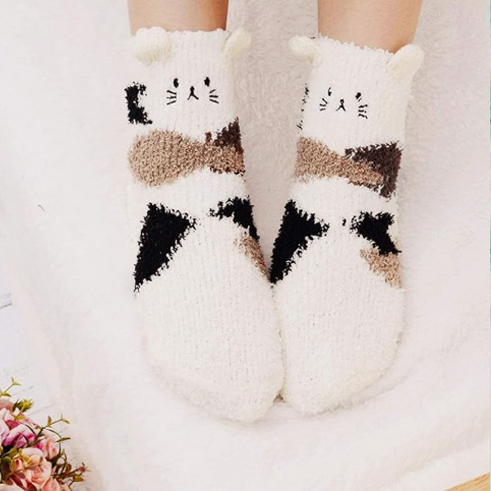 3 Pairs Womens Fuzzy Socks Fluffy Soft Slipper Home Sleeping Cute Animal Socks