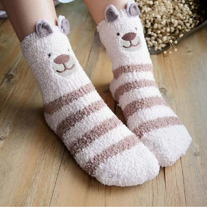 3 Pairs Womens Fuzzy Socks Fluffy Soft Slipper Home Sleeping Cute Animal Socks