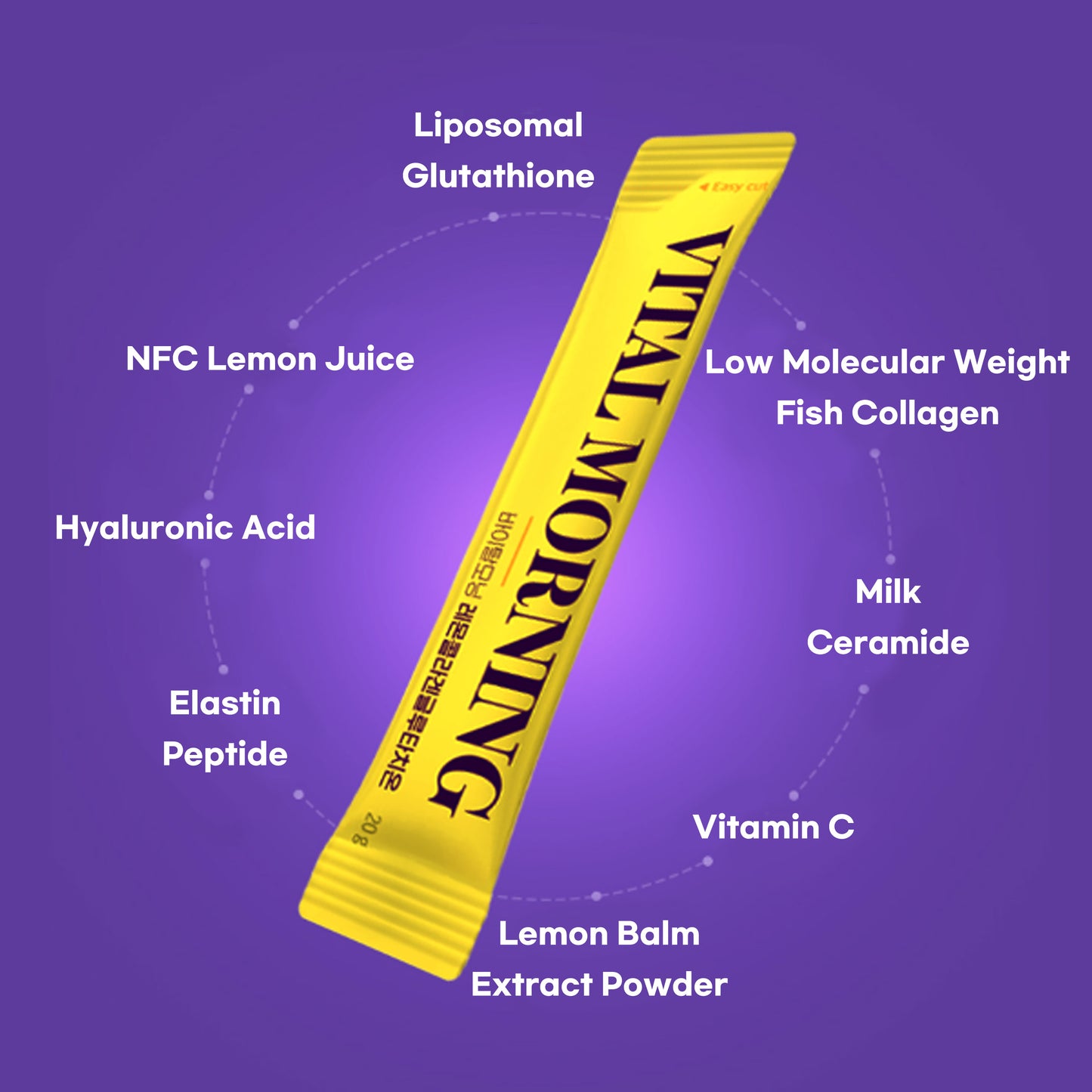 Chunhoncare Vital Morning Lemon Collagen & Glutathione Stick Drink, Real Lemon