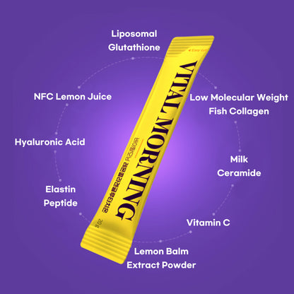 Chunhoncare Vital Morning Lemon Collagen & Glutathione Stick Drink, Real Lemon