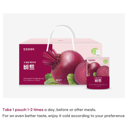 Chunho Ncare Korean Red Beet Juice – 100% German Red Beet with Apple Concentrate, Nutrient-Rich & Naturally Sweet, No Artificial Additives, Resealable Pouch (70mlx30pouches)