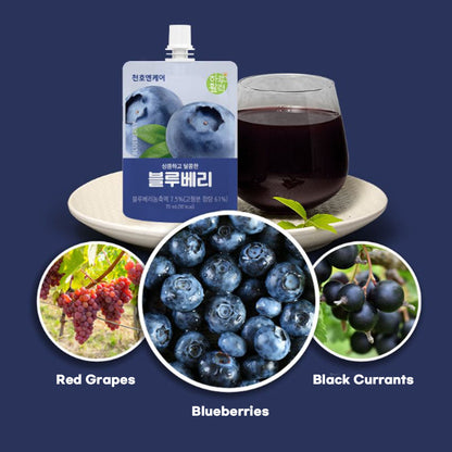 Chunho Ncare Korean Blueberry Juice, Made with 100% California Blueberries, Blended with Red Grape & Blackcurrant, No Additives, Resealable Pouch, Korea HACCP Certified (70mlx30)