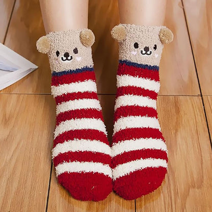 3 Pairs Womens Fuzzy Socks Fluffy Soft Slipper Home Sleeping Cute Animal Socks