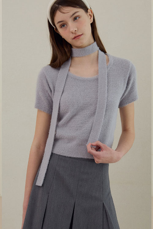 Hairy Half Sleave Knit [Gray]