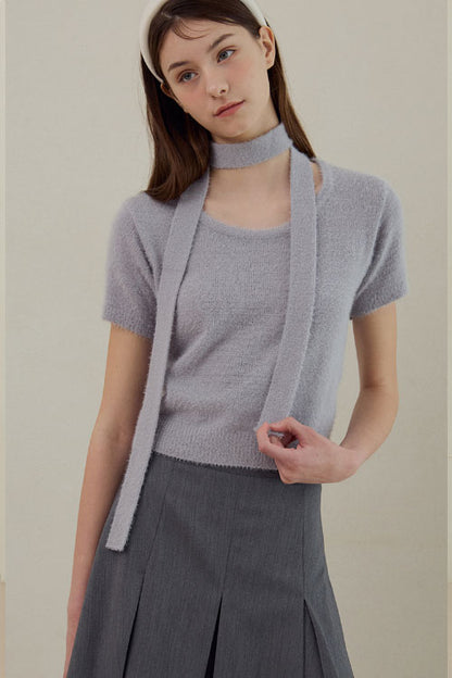 Hairy Half Sleave Knit [Gray]