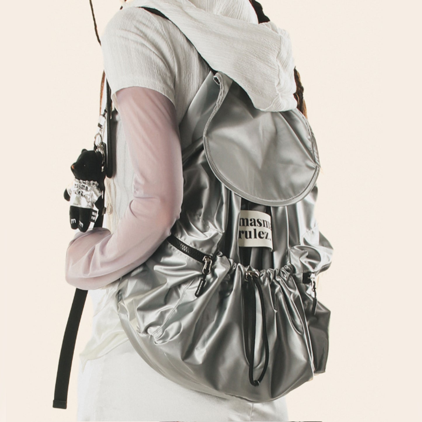 [Masmarulez] String flap backpack _Glittery silver