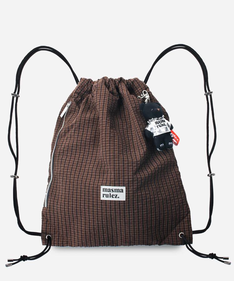[Masmarulez] Gym sack string bag _ Plaid check brown