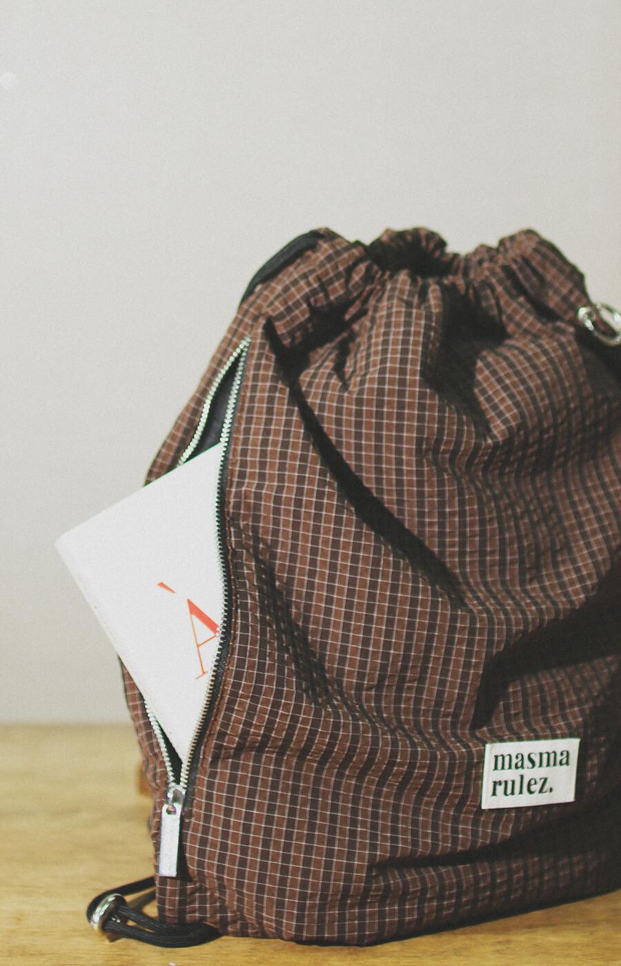 [Masmarulez] Gym sack string bag _ Plaid check brown