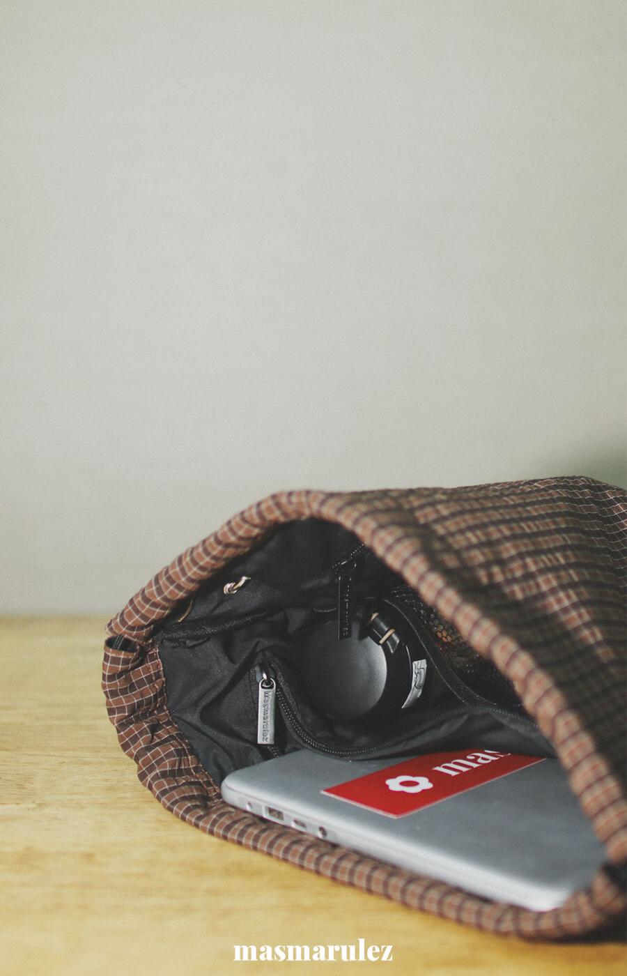[Masmarulez] Gym sack string bag _ Plaid check brown