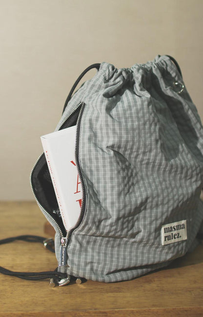 [Masmarulez] Gym sack string bag _ Plaid check gray