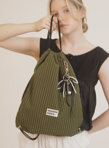 [Masmarulez] Gym sack string bag _ Plaid check Khaki