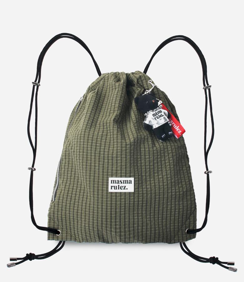 [Masmarulez] Gym sack string bag _ Plaid check Khaki