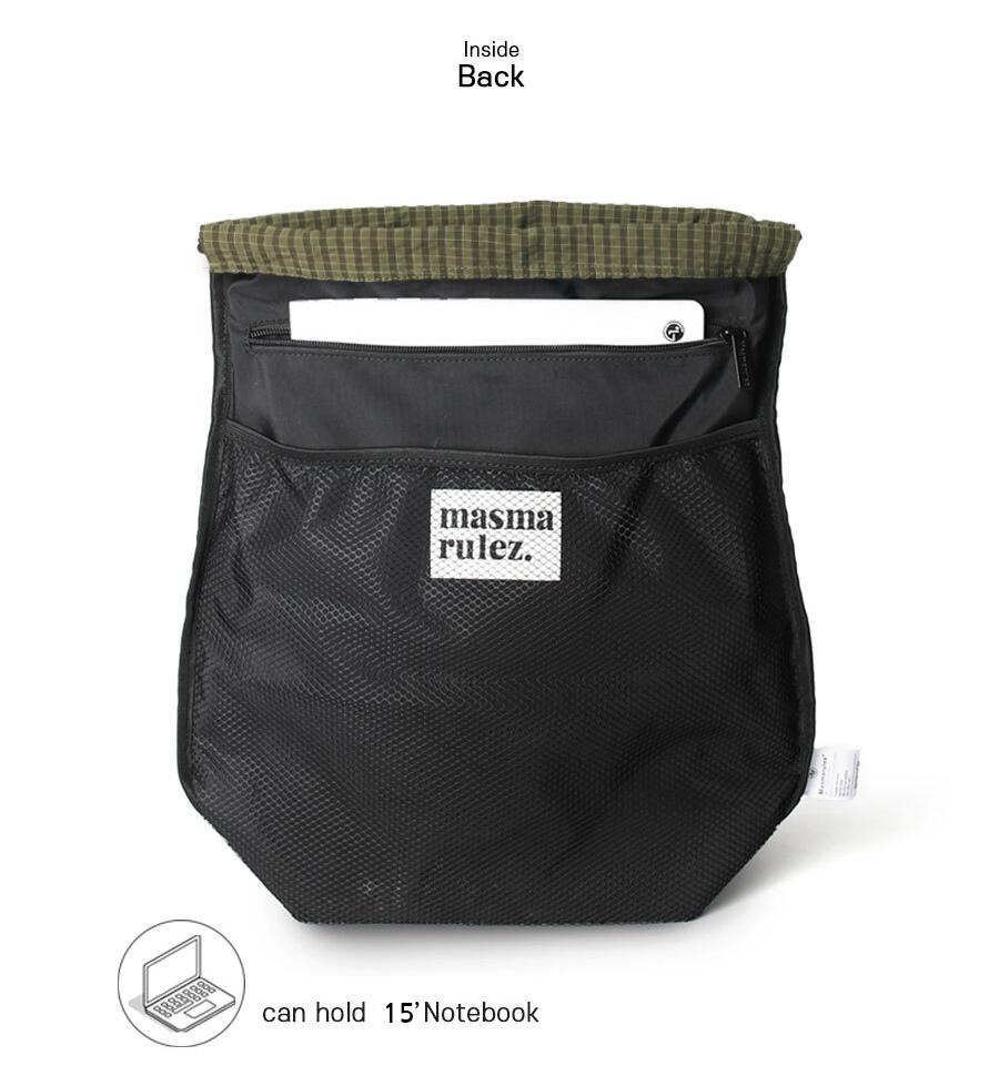 [Masmarulez] Gym sack string bag _ Plaid check Khaki