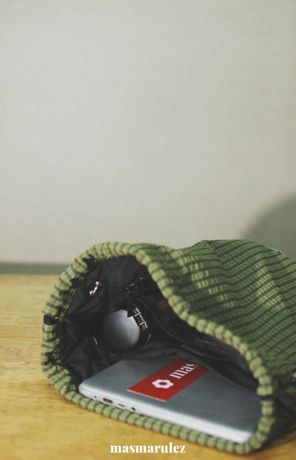 [Masmarulez] Gym sack string bag _ Plaid check Khaki
