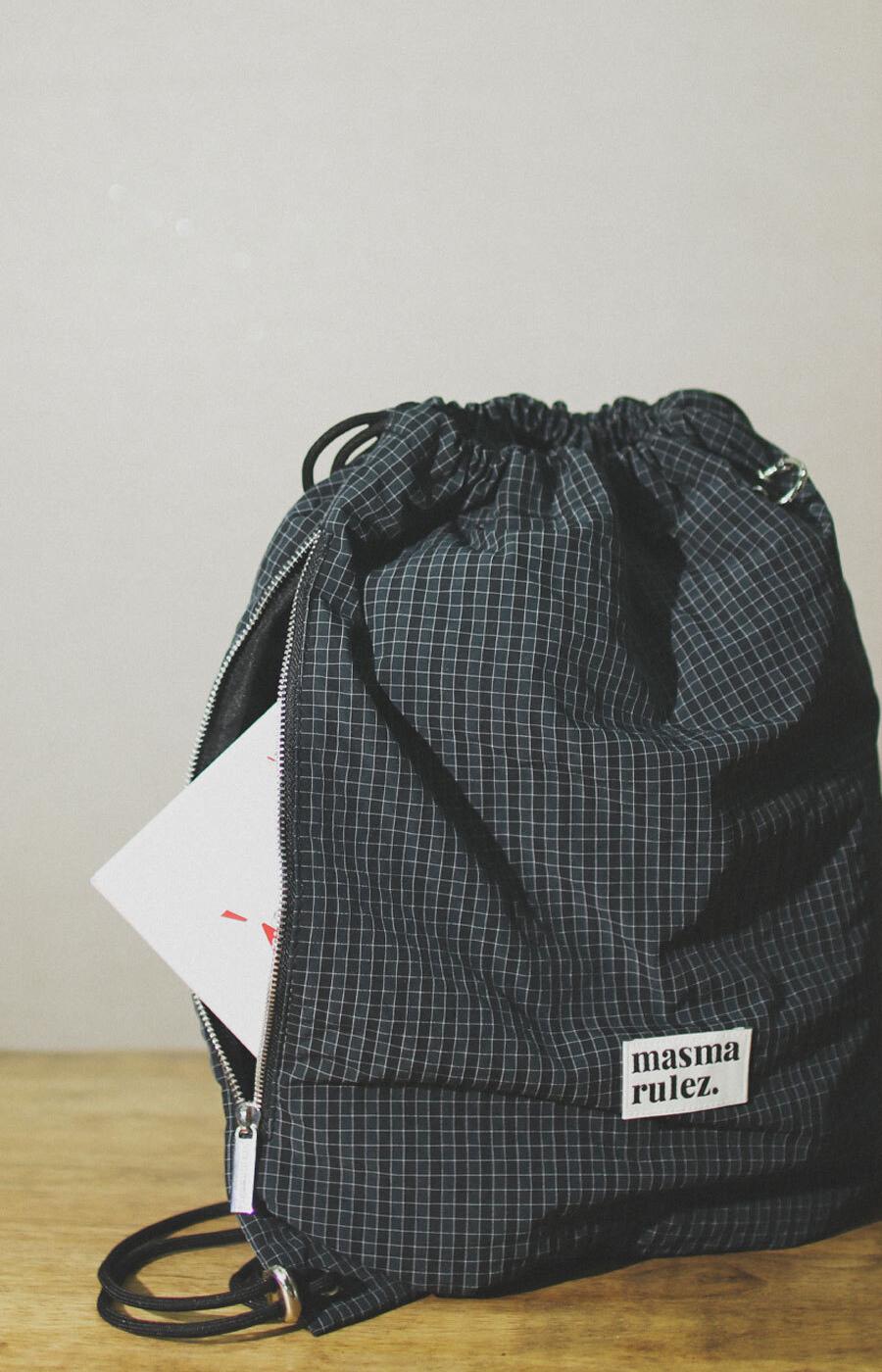 [Masmarulez] Gym sack string bag _ Plaid check Navy black