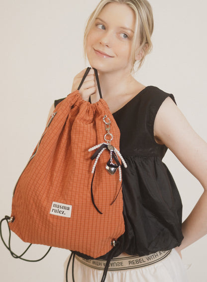 [Masmarulez] Gym sack string bag _ Plaid check Orange
