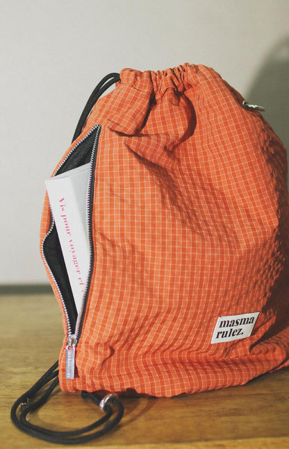 [Masmarulez] Gym sack string bag _ Plaid check Orange