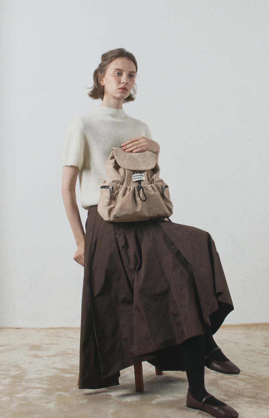 [Masmarulez] Suede flap backpack _ Mini beige