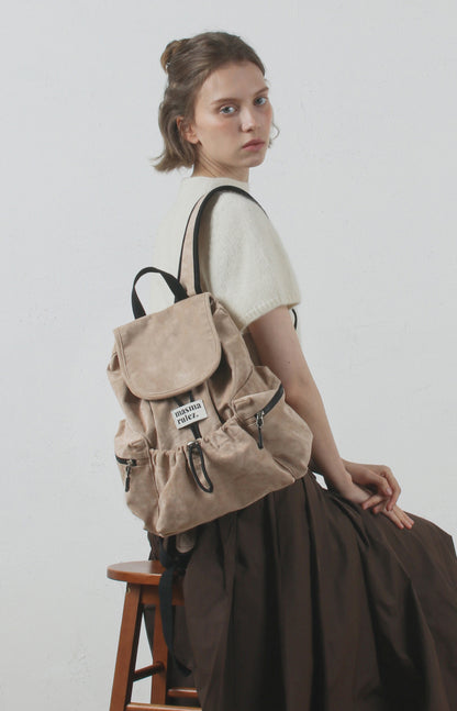 [Masmarulez] Suede flap backpack _ Mini beige