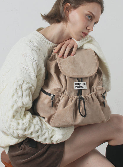 [Masmarulez] Suede flap backpack _ Mini beige