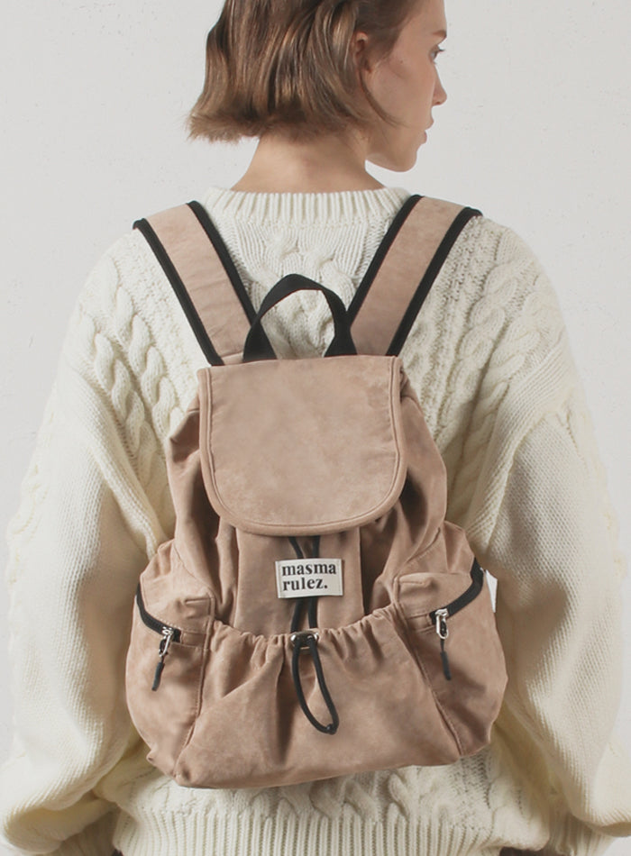 [Masmarulez] Suede flap backpack _ Mini beige