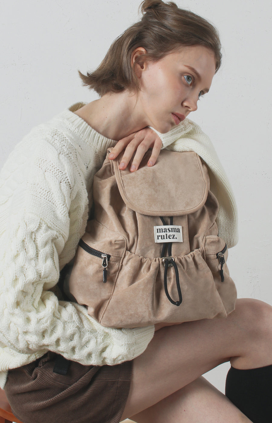 [Masmarulez] Suede flap backpack _ Mini beige