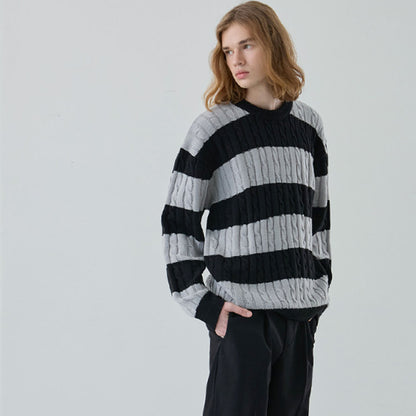 Stripe Cable Round Knit [Black]