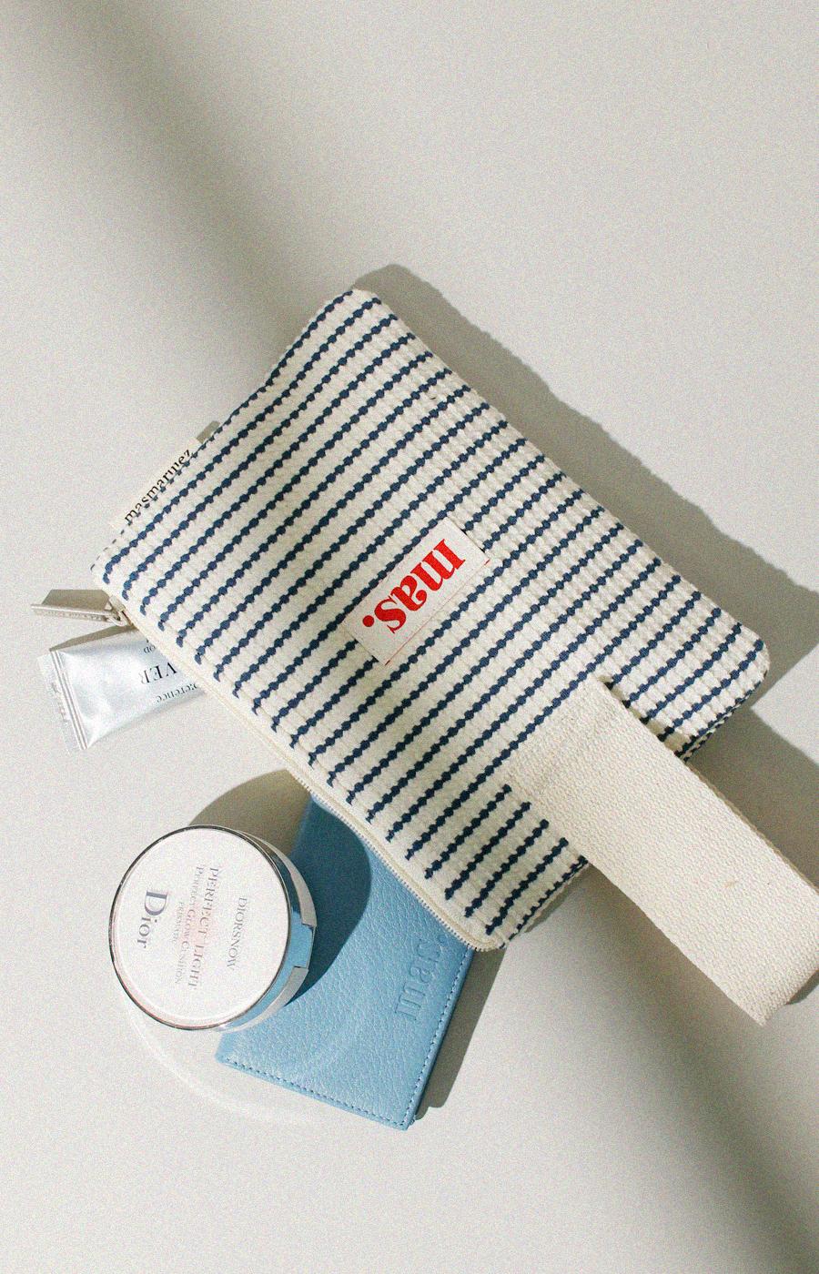 [Masmarulez] Korean Strap Pouch Bag Waffle Stripe Navy