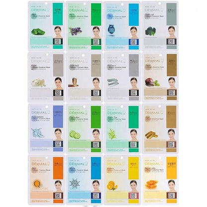 16 Combo Pack A Collagen Essence Korean Face Mask - Hydrating & Soothing Facial Mask