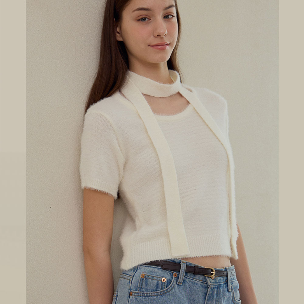 Hairy Half Sleave Knit [Ivory]