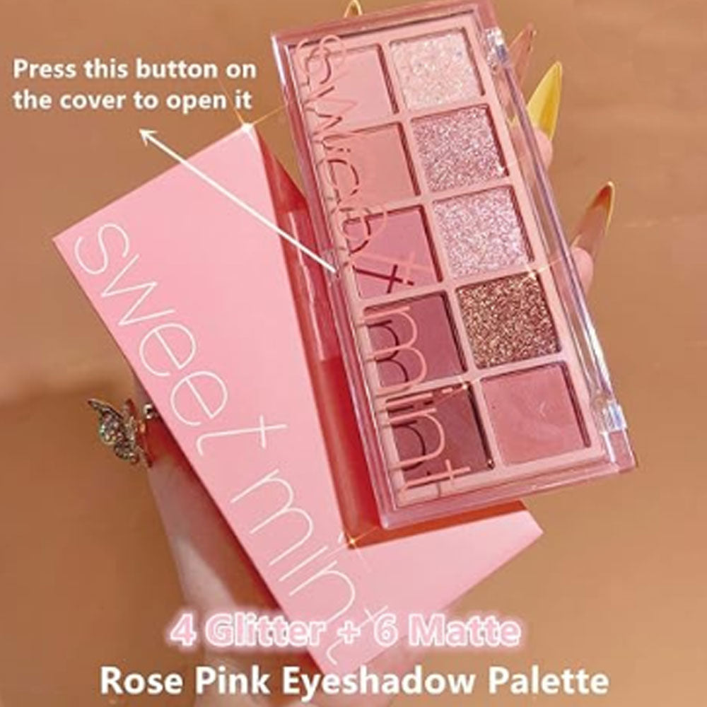 10 Colors Eyeshadow Palette,Matte&Glitter&Shimmer Eyeshadow Makeup,Pink Eye Black Pink Eyeshadow Shades,Naturing-Looking,High Pigment Waterproof Eye Shadow Palette Makeup,03