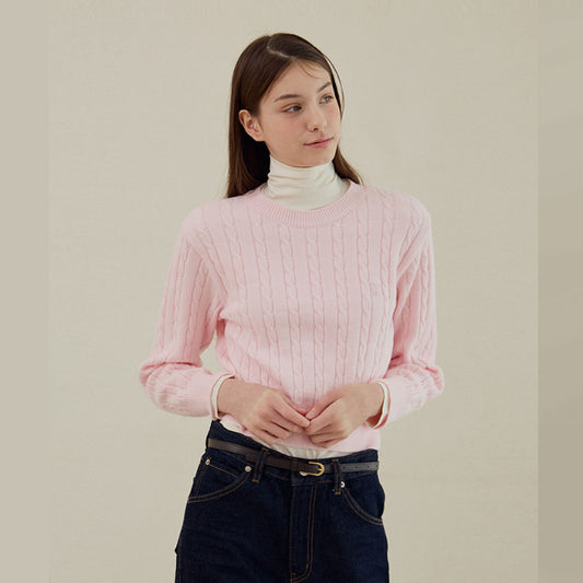 Witty Cable Round Knit (Pink)