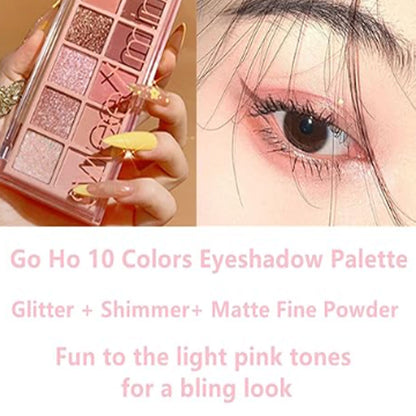 10 Colors Eyeshadow Palette,Matte&Glitter&Shimmer Eyeshadow Makeup,Pink Eye Black Pink Eyeshadow Shades,Naturing-Looking,High Pigment Waterproof Eye Shadow Palette Makeup,03