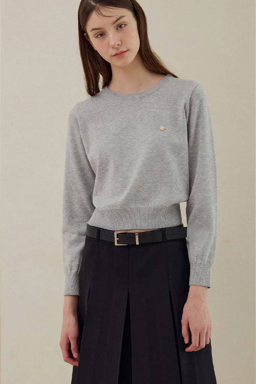 Basic Crew Neck Knit [Light Gray]