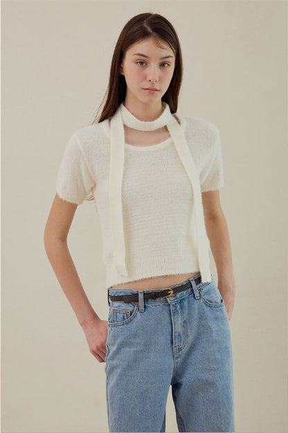 Hairy Half Sleave Knit [Ivory]