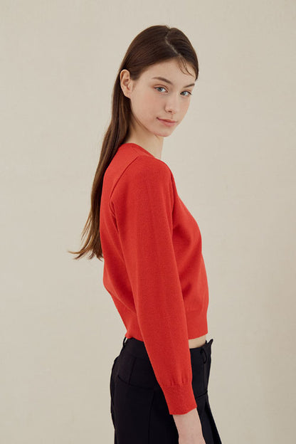 Basic Crew Neck Knit [Red]