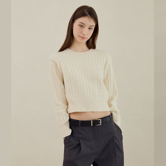 Witty Cable Round Knit (Cream)