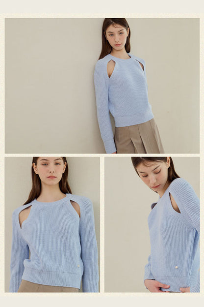 Raglan Slit Hachi Knit [Blue]