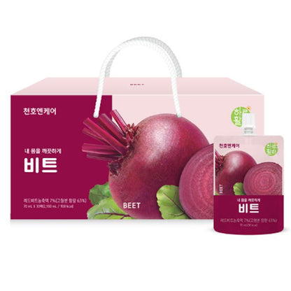 Chunho Ncare Korean Red Beet Juice – 100% German Red Beet with Apple Concentrate, Nutrient-Rich & Naturally Sweet, No Artificial Additives, Resealable Pouch (70mlx30pouches)