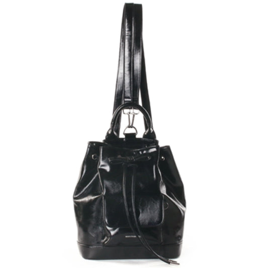 Masmarulez Leather Ribbon String Mini Backpack – Vegan Leather Cute Daily Bag for Women – Lightweight & Stylish Casual Daypack (Black)