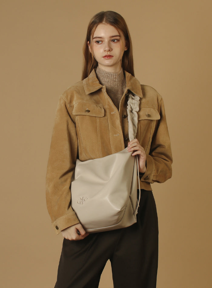 [Masmarulez] Leather 2way shirring cross _ Beige gray