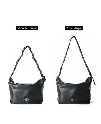 [Masmarulez] Leather 2way shirring cross _ Black