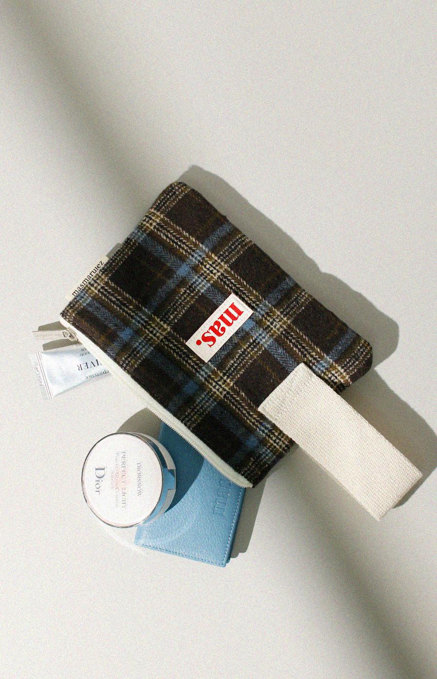 [Masmarulez] Bm Check  Strap pouch _ Brown blue