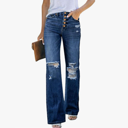 High Waisted Ripped Flare Jeans for Women Distressed Bell Bottom Jeans Wide Leg Pants (Dark Blue)