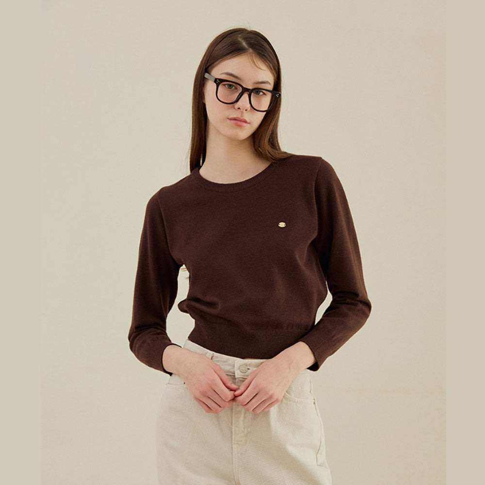 Basic Crew Neck Knit [Brown]