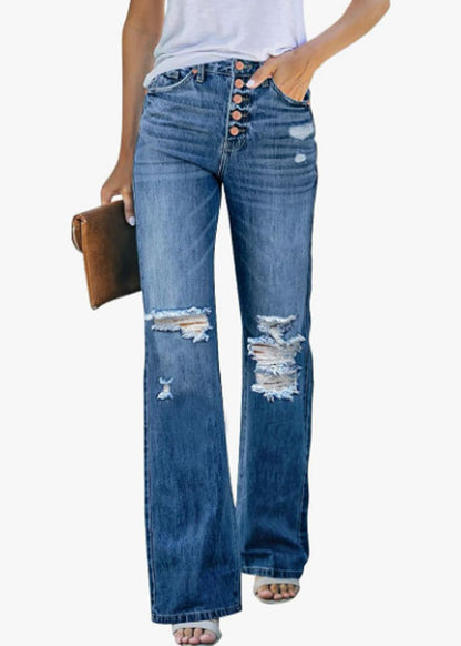 High Waisted Ripped Flare Jeans for Women Distressed Bell Bottom Jeans Wide Leg Pants (Lapis Longing)