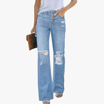 High Waisted Ripped Flare Jeans for Women Distressed Bell Bottom Jeans Wide Leg Pants (Cool Blue)