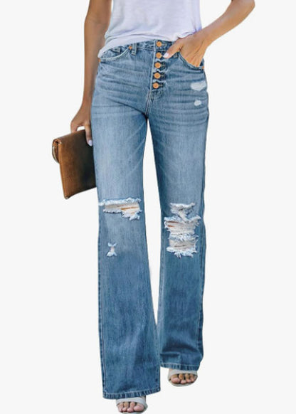 High Waisted Ripped Flare Jeans for Women Distressed Bell Bottom Jeans Wide Leg Pants (Lapis Air)