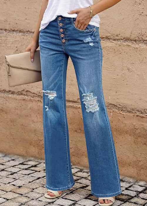 High Waisted Ripped Flare Jeans for Women Distressed Bell Bottom Jeans Wide Leg Pants (Lapis Longing)