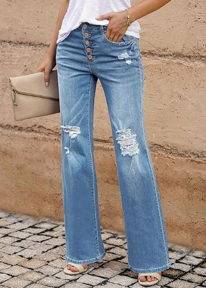 High Waisted Ripped Flare Jeans for Women Distressed Bell Bottom Jeans Wide Leg Pants (Lapis Air)